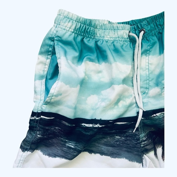 B.Split Swim Trunks Men L multicolored tropical beach print lined elastic waist - Picture 3 of 13